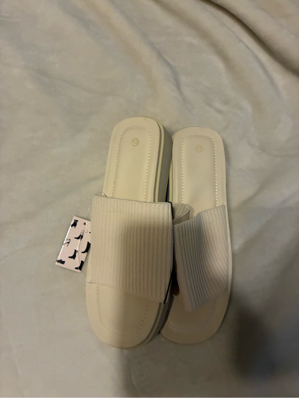 Women’s knit platform sandals beige open toe 1.8 heel size 10M